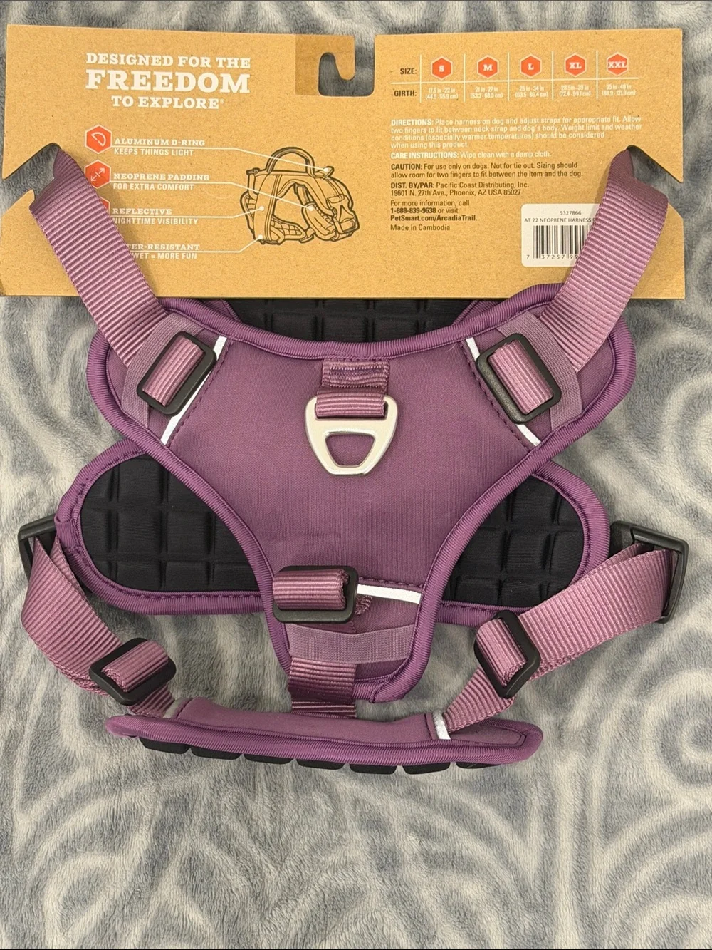 Arcadia Trail Neoprene Purple No-Pull Dog Harness with Metal D-Ring